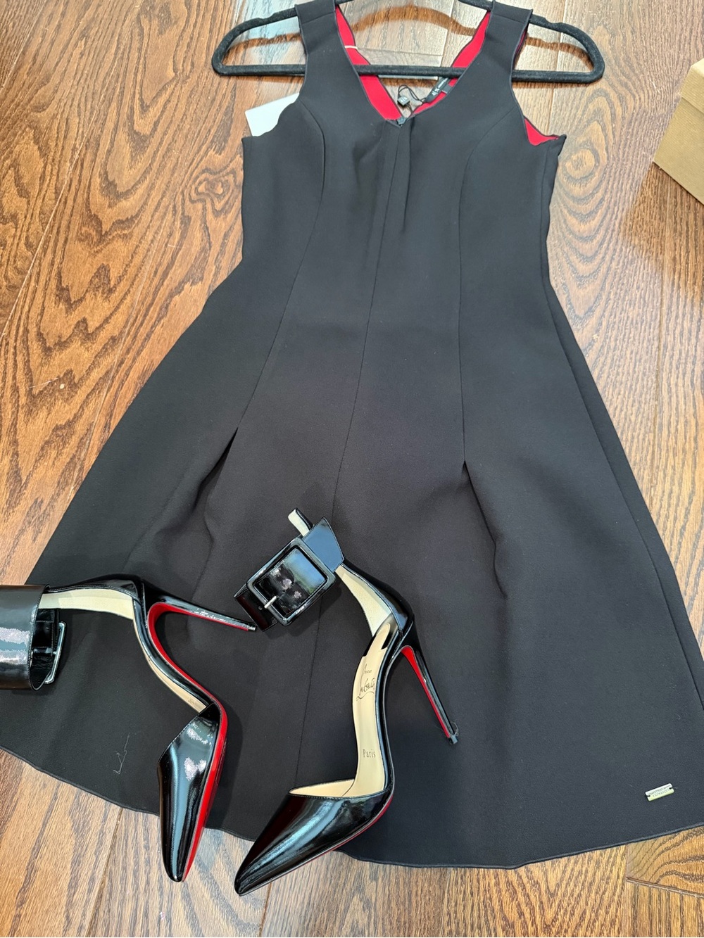 Armani Exchange Black V-Neck Midi A-Line Dress